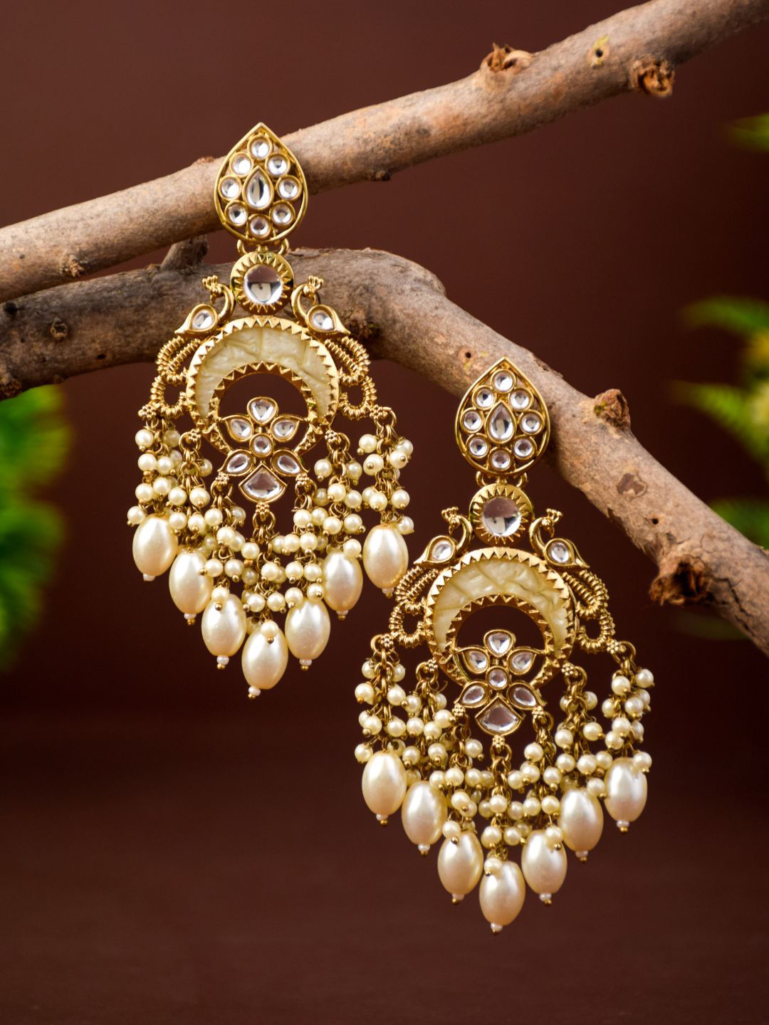 Anvik Gold Plated Contemporary Mother Of Pearl Chandbalis