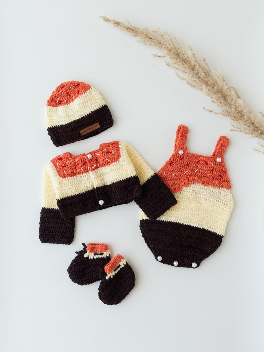 The Original Knit Infants 4-Pcs Autumn Blossom Acrylic Baby Apparel Set