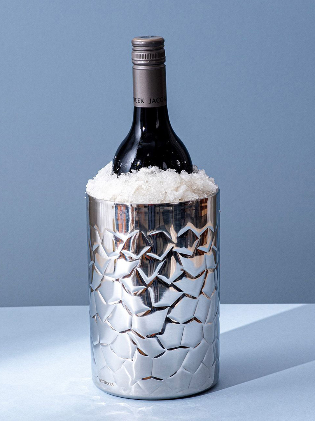 nestroots Silver Toned Hammered Double Walled Wine cooler