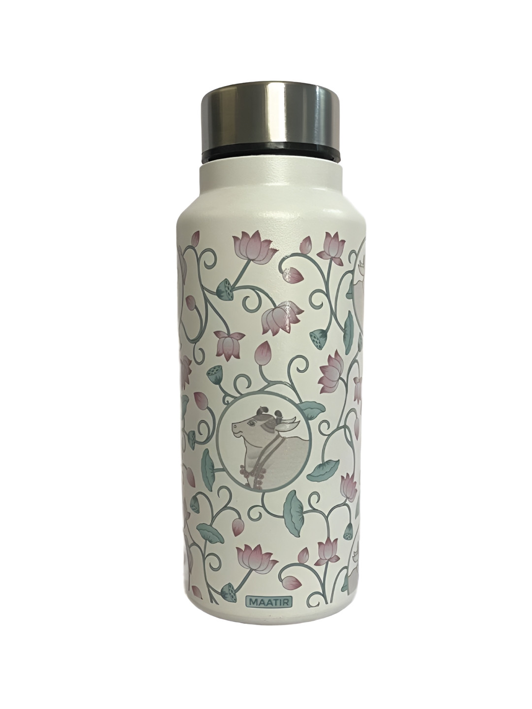 MAATIR DESIGNS Cow Pichwai Floral Stainless Steel Single Wall Vacuum Water Bottle - 750ml