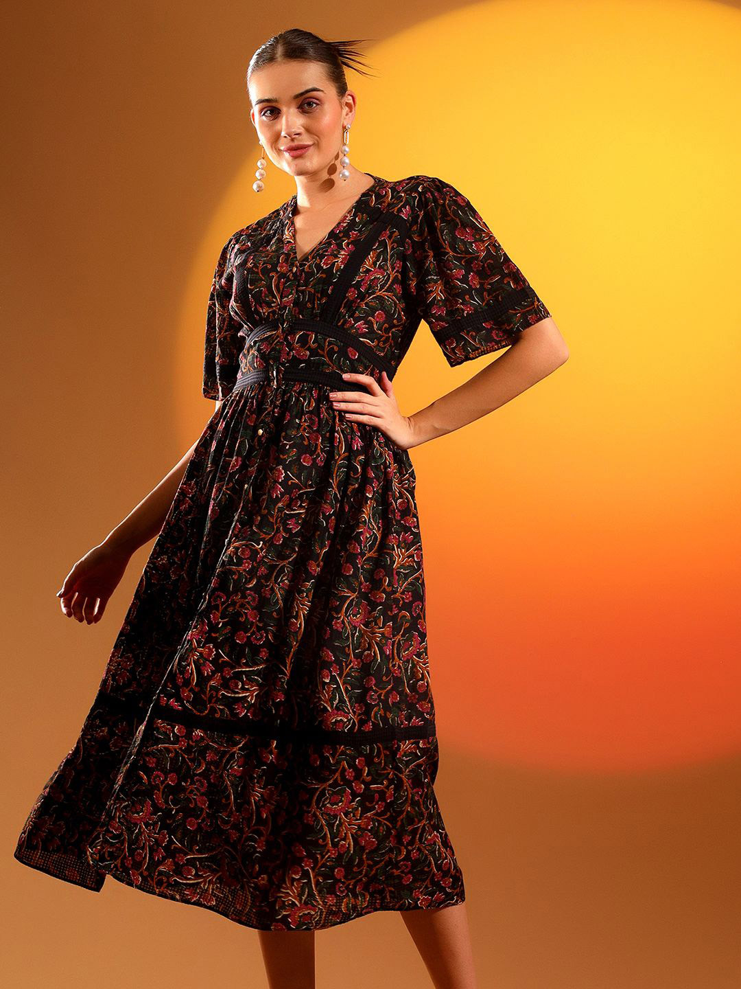 Saint G Floral Printed Fit & Flare Midi Dress