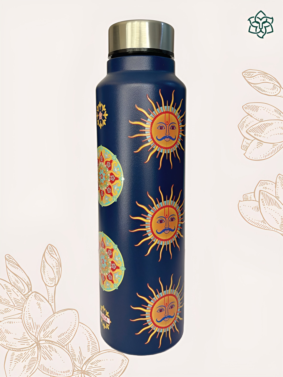 MAATIR DESIGNS Blue Conversational Stainless Steel Single Wall Vacuum Water Bottle - 950ml