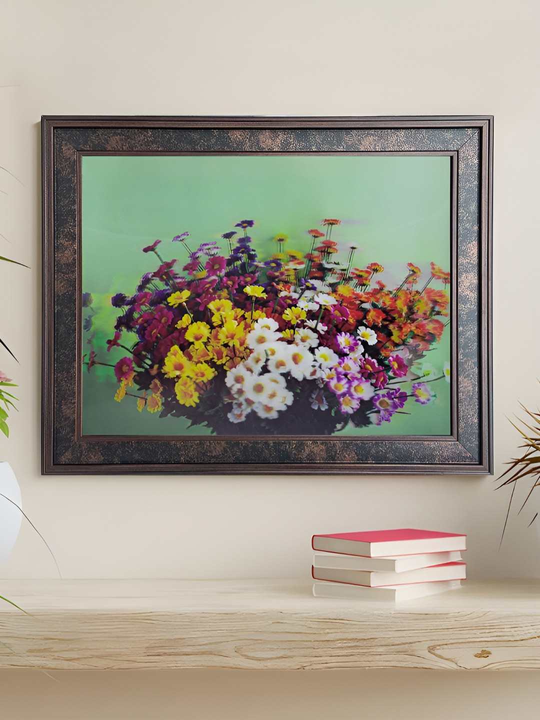 Art Street Flower Wood Wall Living Room Rectangle Paintings Wall Art -14.29 x 18.19In