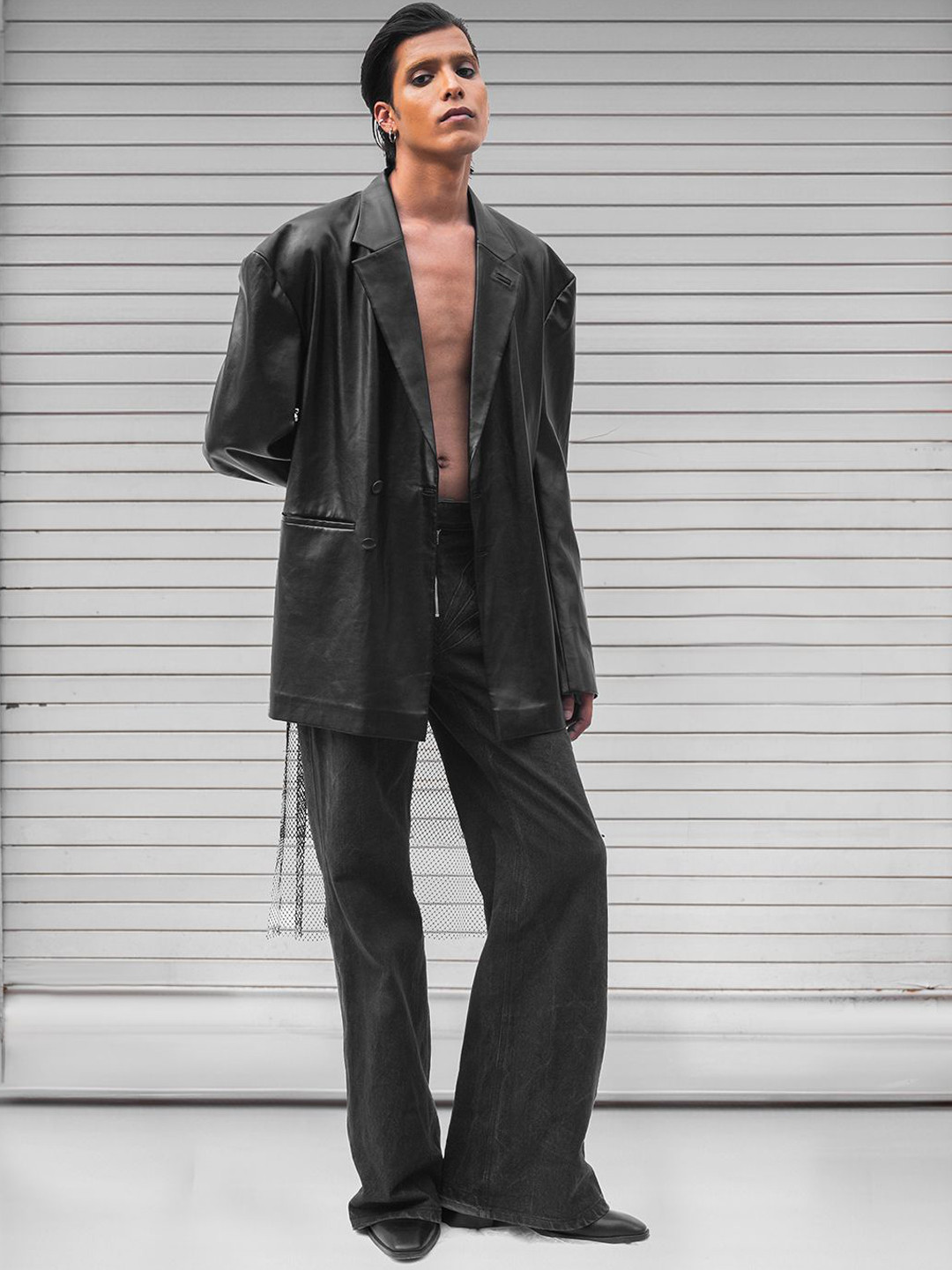 ALTER-X Revel Slim-Fit Notched Lapel Collar Double Breasted Longline Blazer