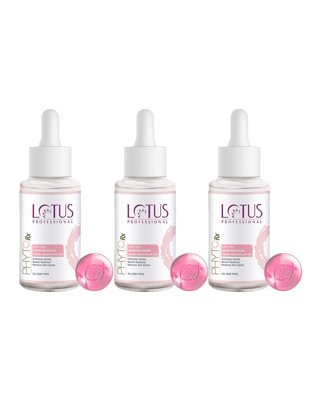 Lotus Professional 3Pcs PhytoRx AHA+BHA Booster Face Serum with Glycolic Acid - 30ml Each