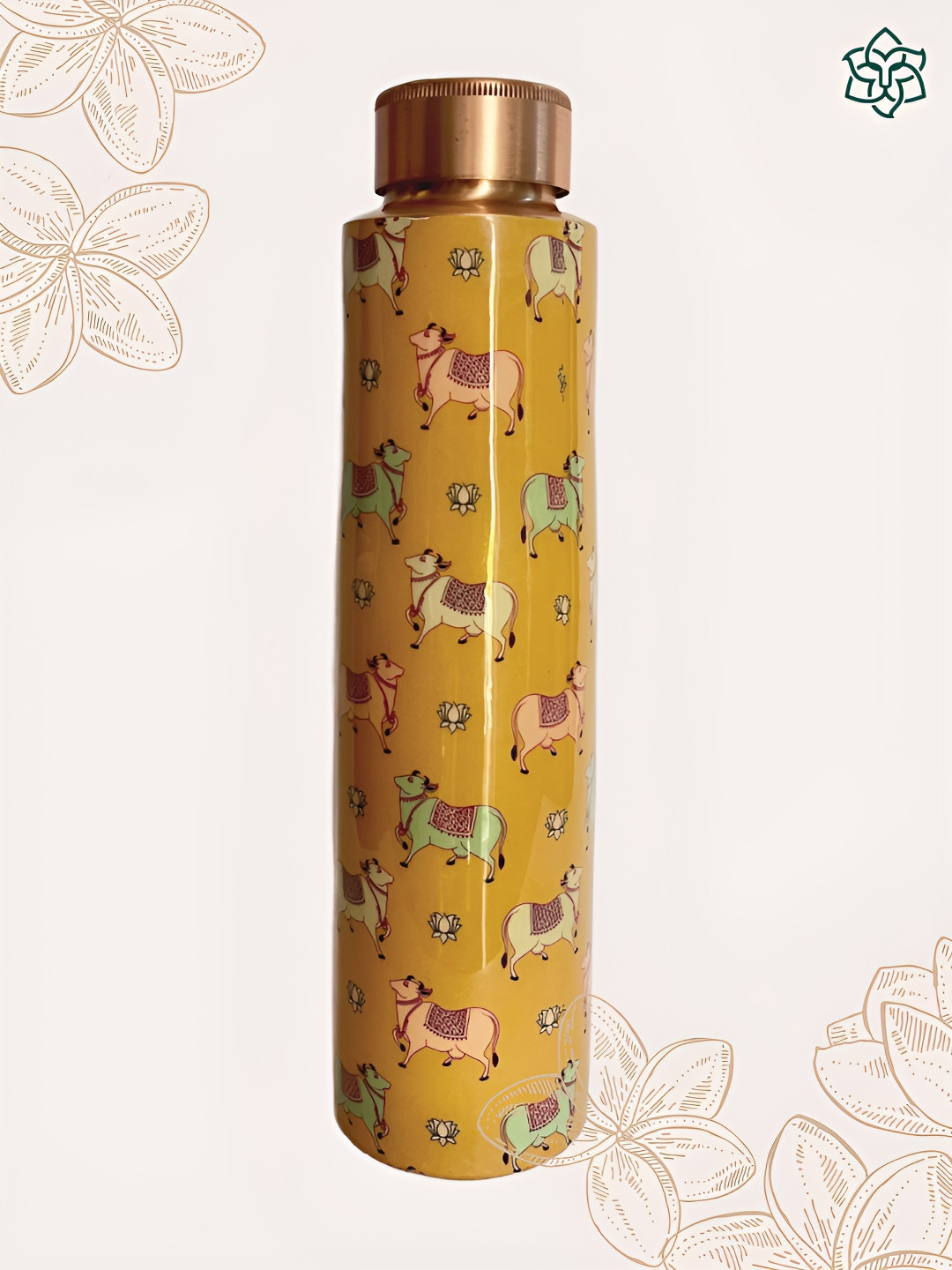MAATIR DESIGNS Yellow Conversational Copper Light-weight Water Bottle - 950ml