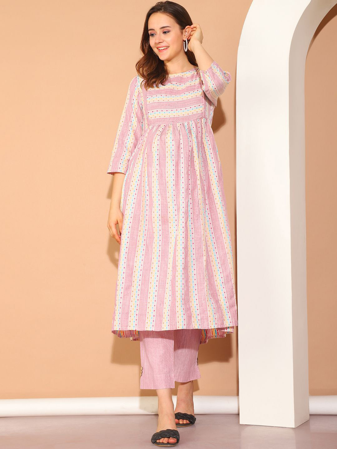 Moms Maternity Ethnic Motifs Printed Indie Florals Khadi  Maternity Anarkali Kurta