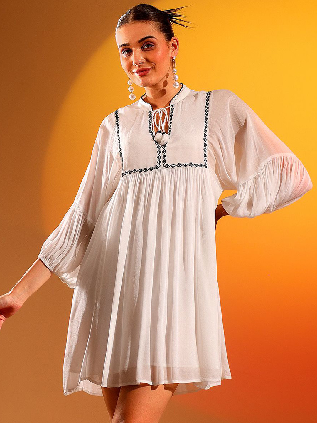 Saint G Tie-Up Neck Empire Dress