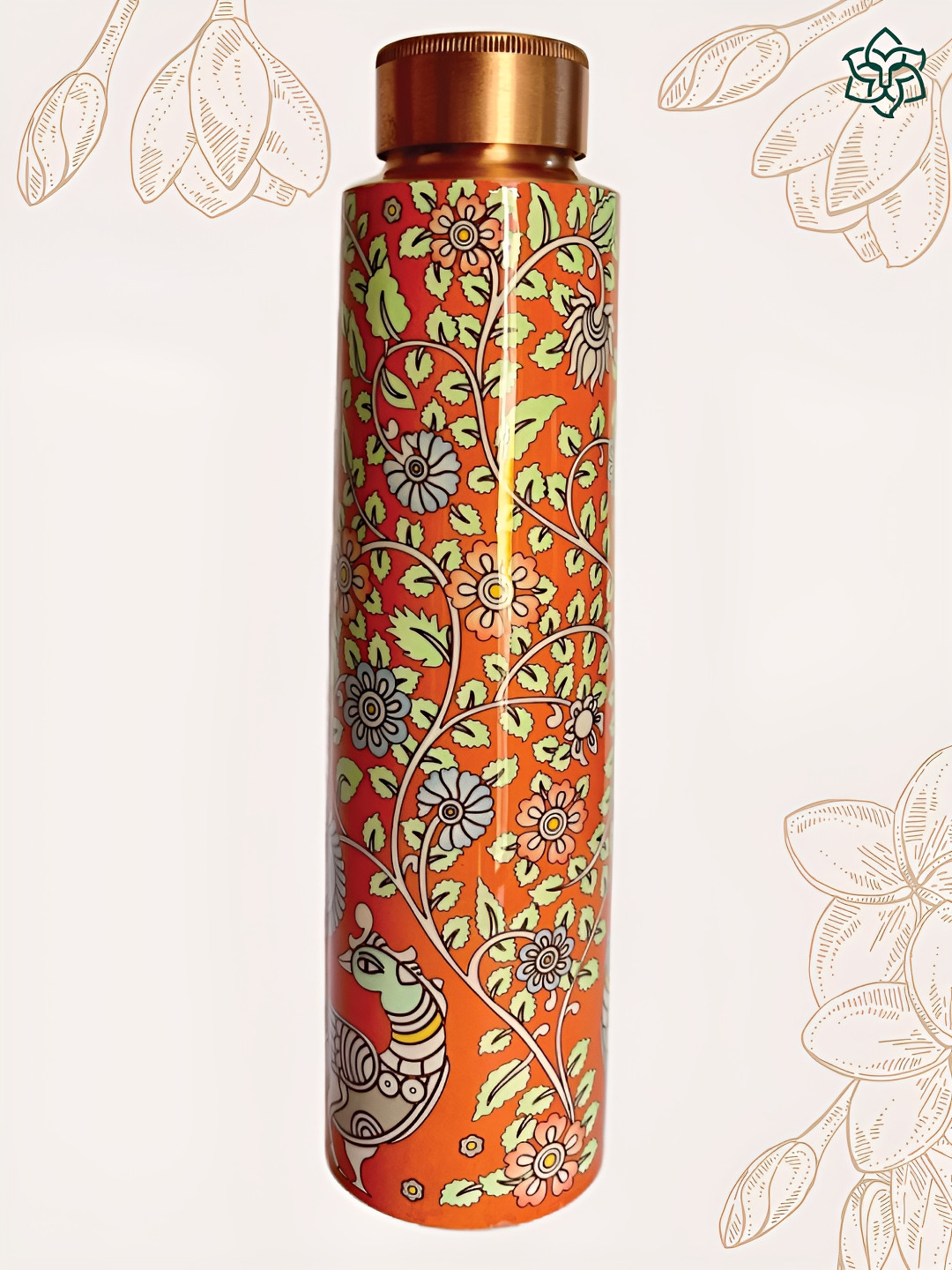 MAATIR DESIGNS Orange Floral Copper Spill Proof Water Bottle - 950ml