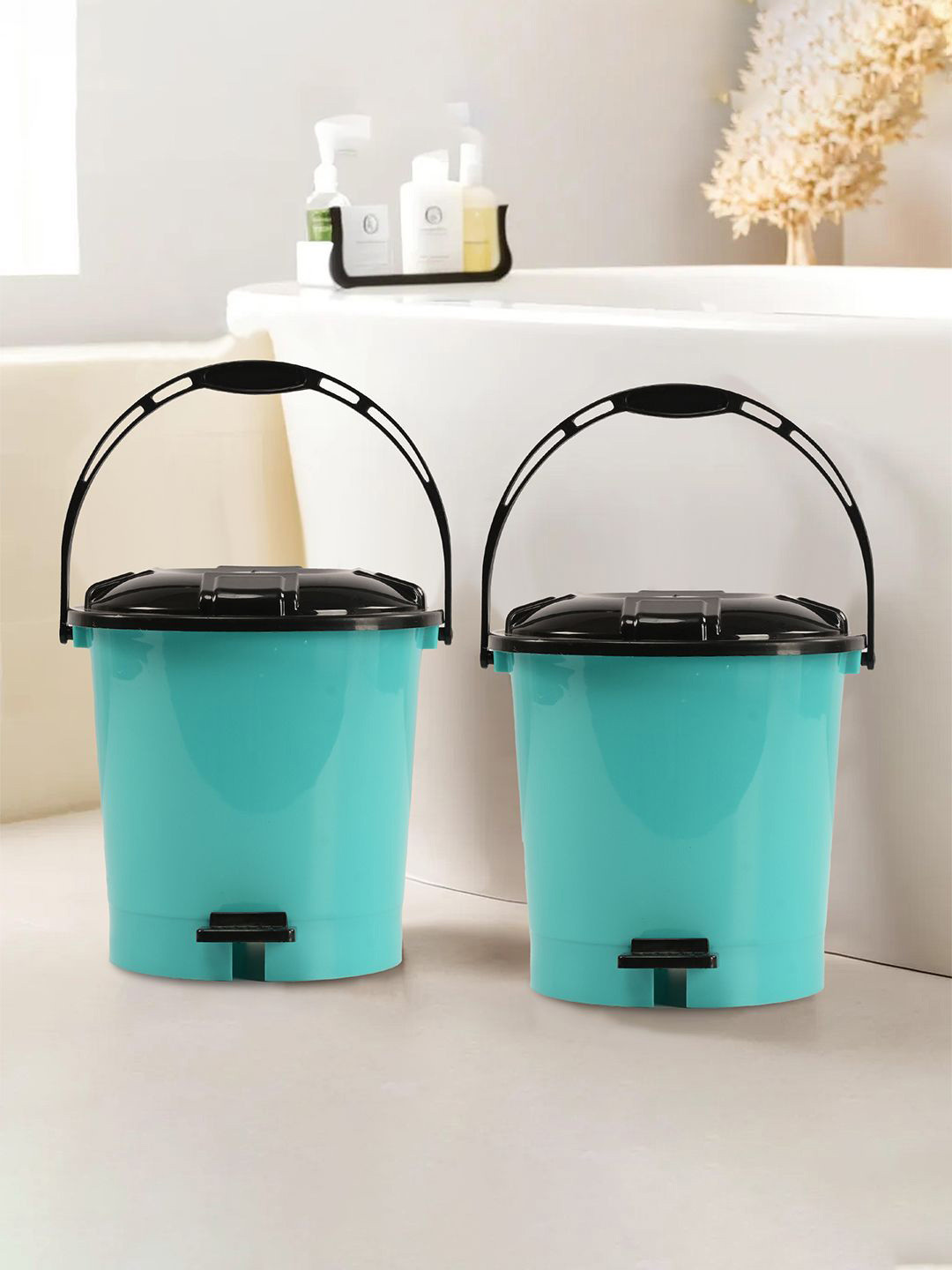 Kuber Industries Green & Black 2 Pieces Pedal Dustbins 5L Each