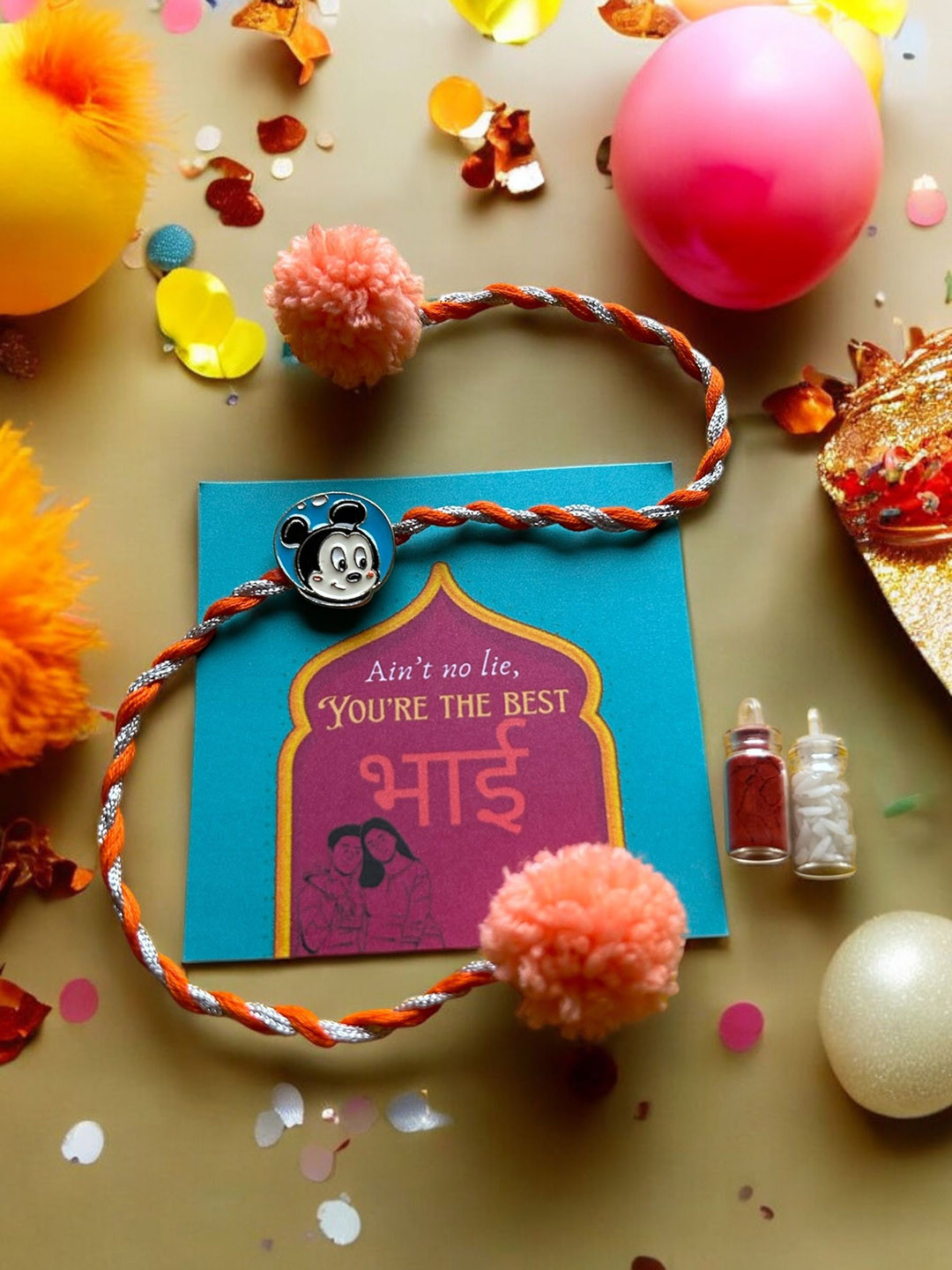 JEWELWATI Boys Mickey Mouse Thread Rakhi With Roli Chawal