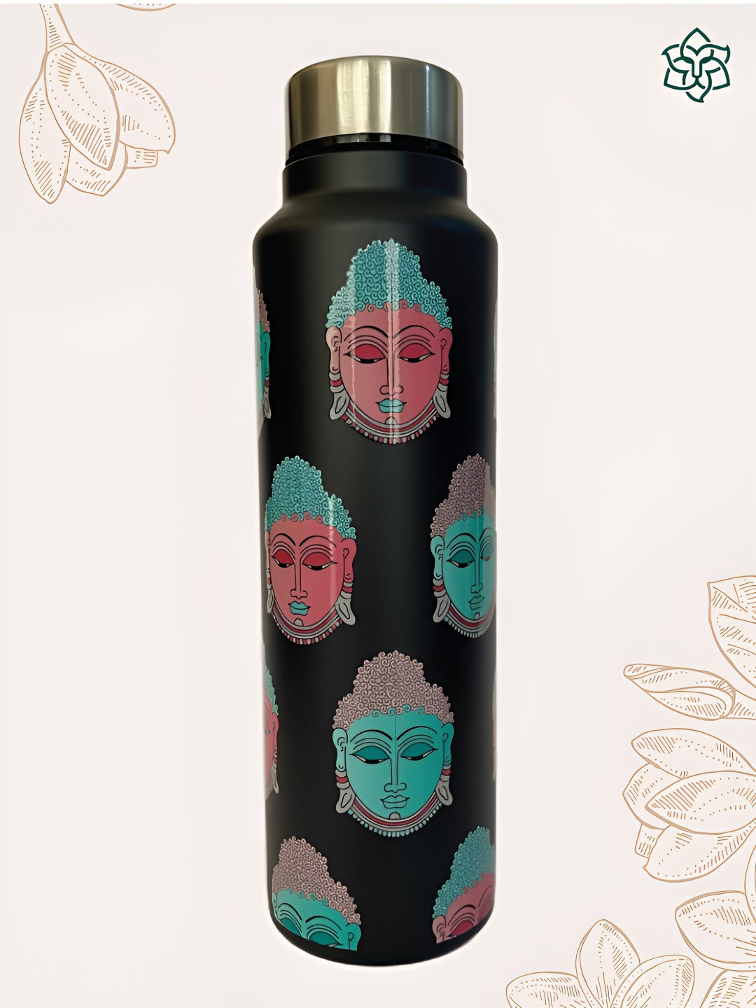 MAATIR DESIGNS Black Conversational Stainless Steel BPA Free Water Bottle - 950ml