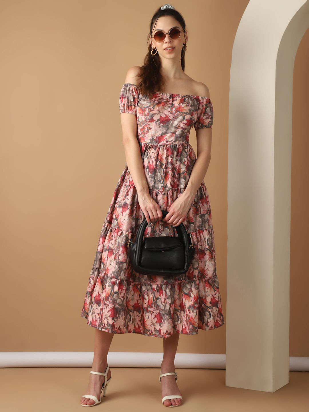 Indian Needle women floral off-shoulder fit and flare dress