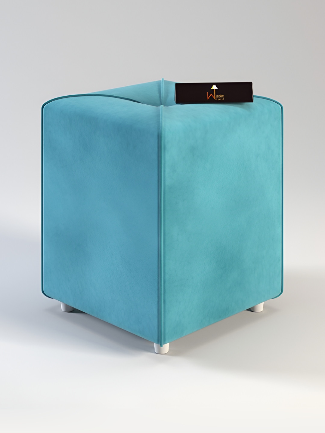 Wooden Twist Sea-Blue Wooden Square Ottoman