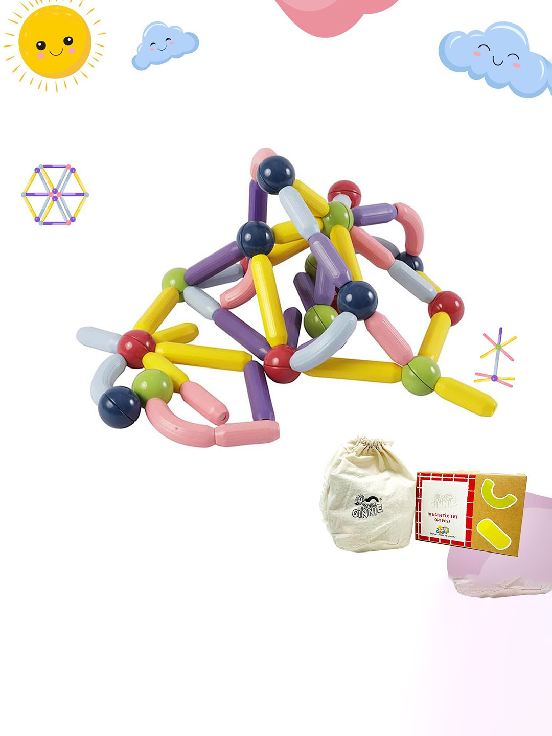 LITTLE GINNIE Kids Magnetic Sticks Building Blocks Construction Toys