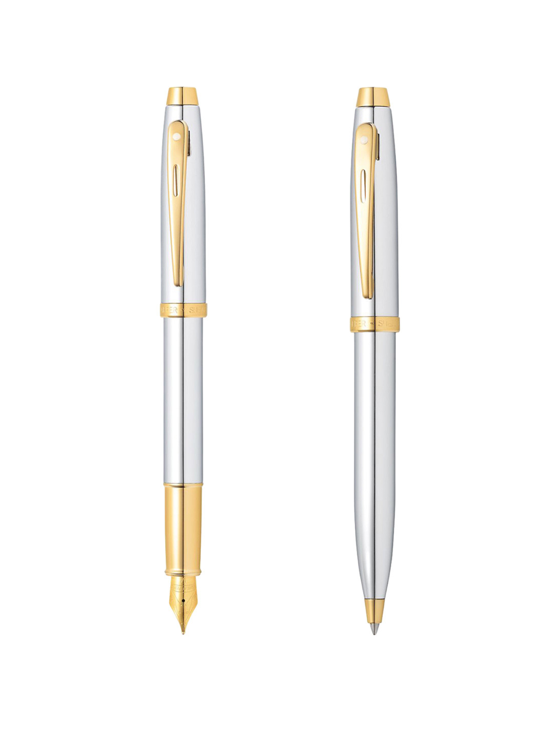 Sheaffer Set Of 2 Bright Chorme E9340 Gift300 Fountain Pen & Ball Pen