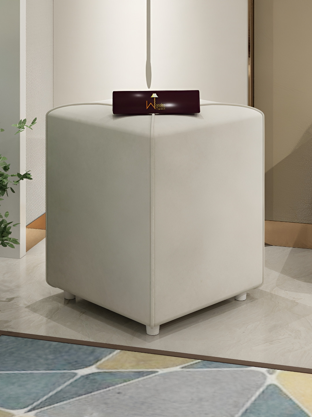 Wooden Twist Beige Wooden Square Ottoman