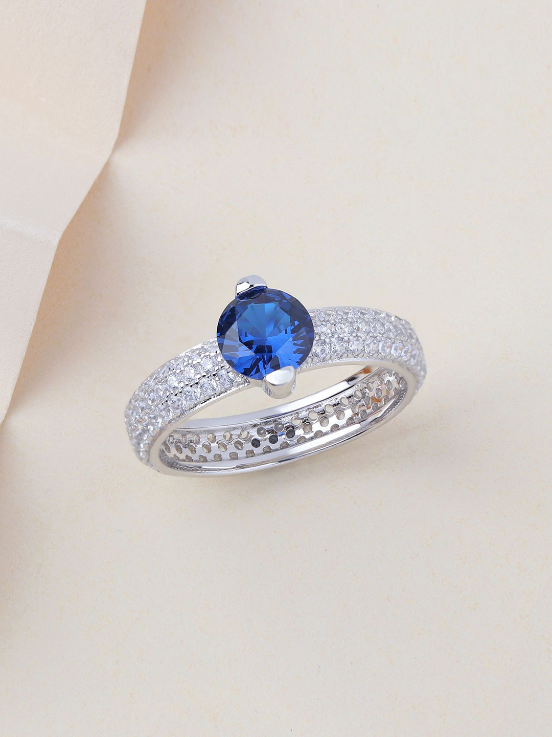 Ornate Jewels 925 Sterling Silver Blue Sapphire American Diamond Solitaire Engagement Ring
