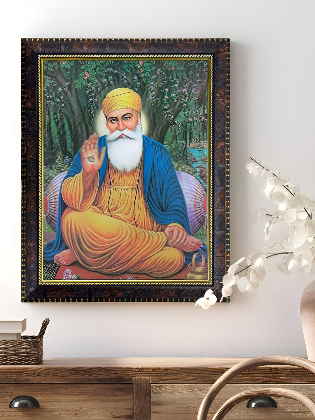 Art Street Orange & Blue Guru Nanak Printed Wooden 5D Religious Wall Art
