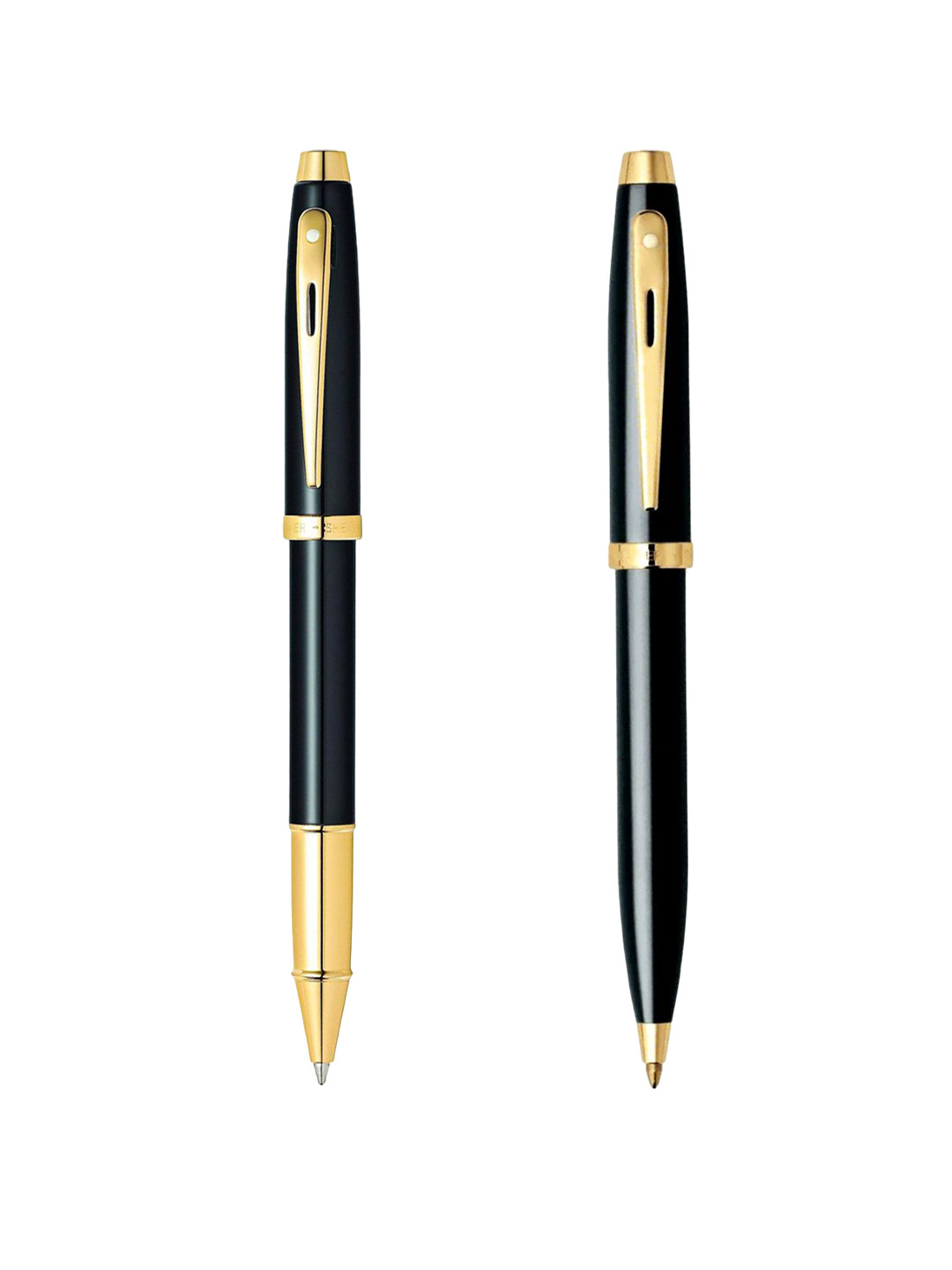 Sheaffer Set Of 2 Glossy Black & Gold Toned E9322 Gift100 Ball Pen & Rollerball Pen