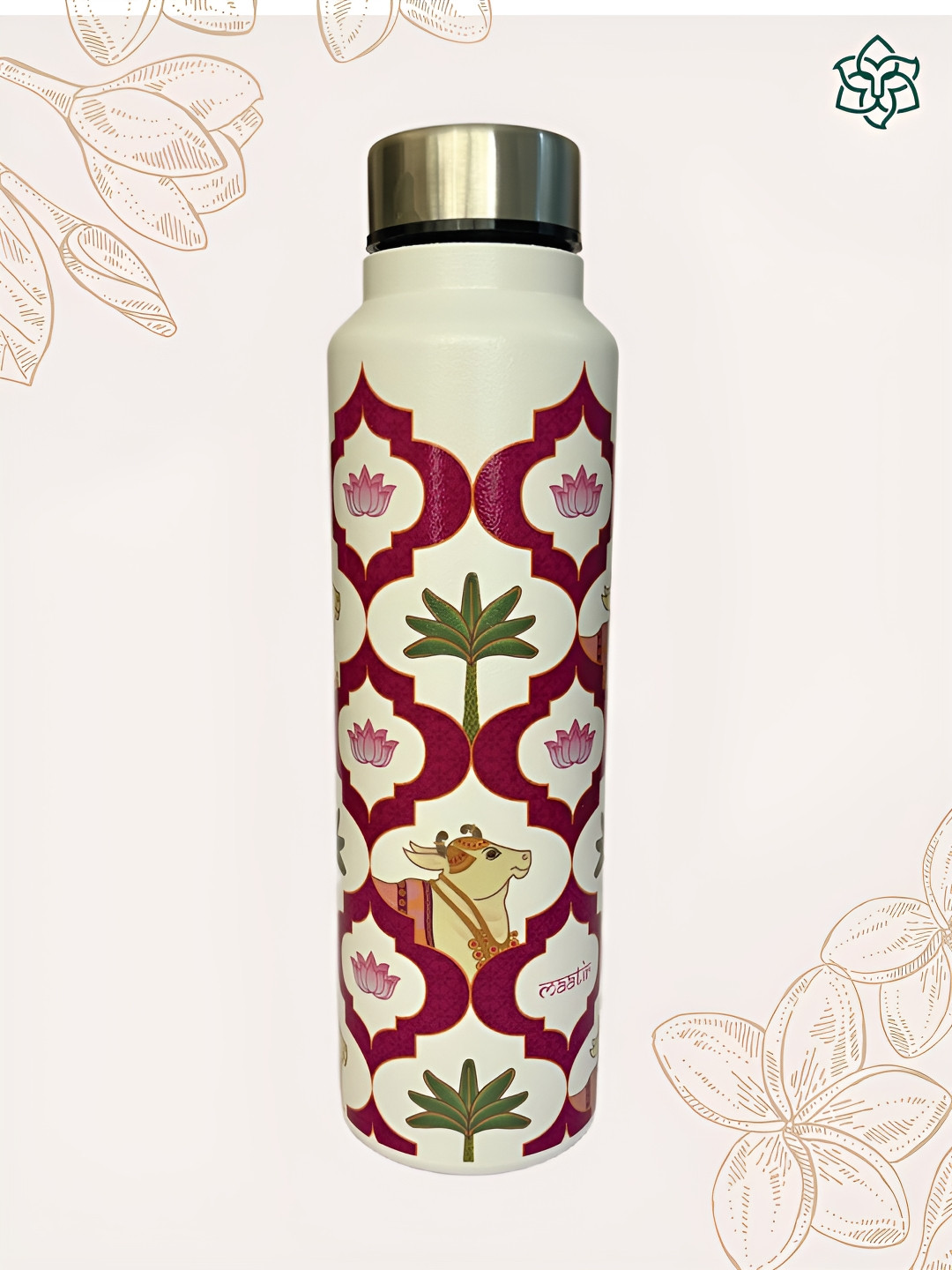 MAATIR DESIGNS White Floral Stainless Steel Single Wall Vacuum Water Bottle - 950ml