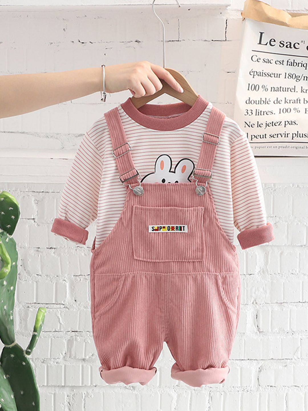 INCLUD Girls Striped Long Sleeves Sweatshirt With Dungaree