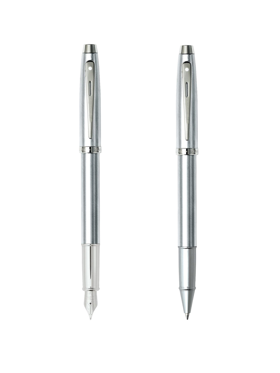 Sheaffer Set Of 2 Brushed Chrome E9306 Gift100 Fountian Pen & Rollerball Pen
