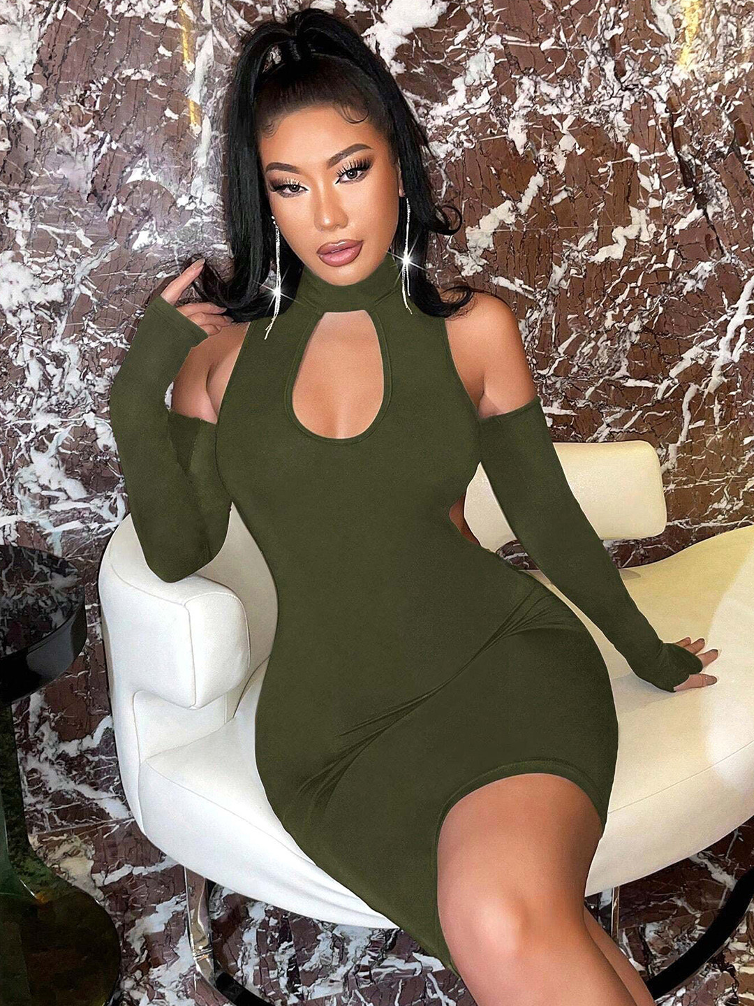 Stylecast X Slyck Women Cold-Shoulder Bodycon Mini Dress