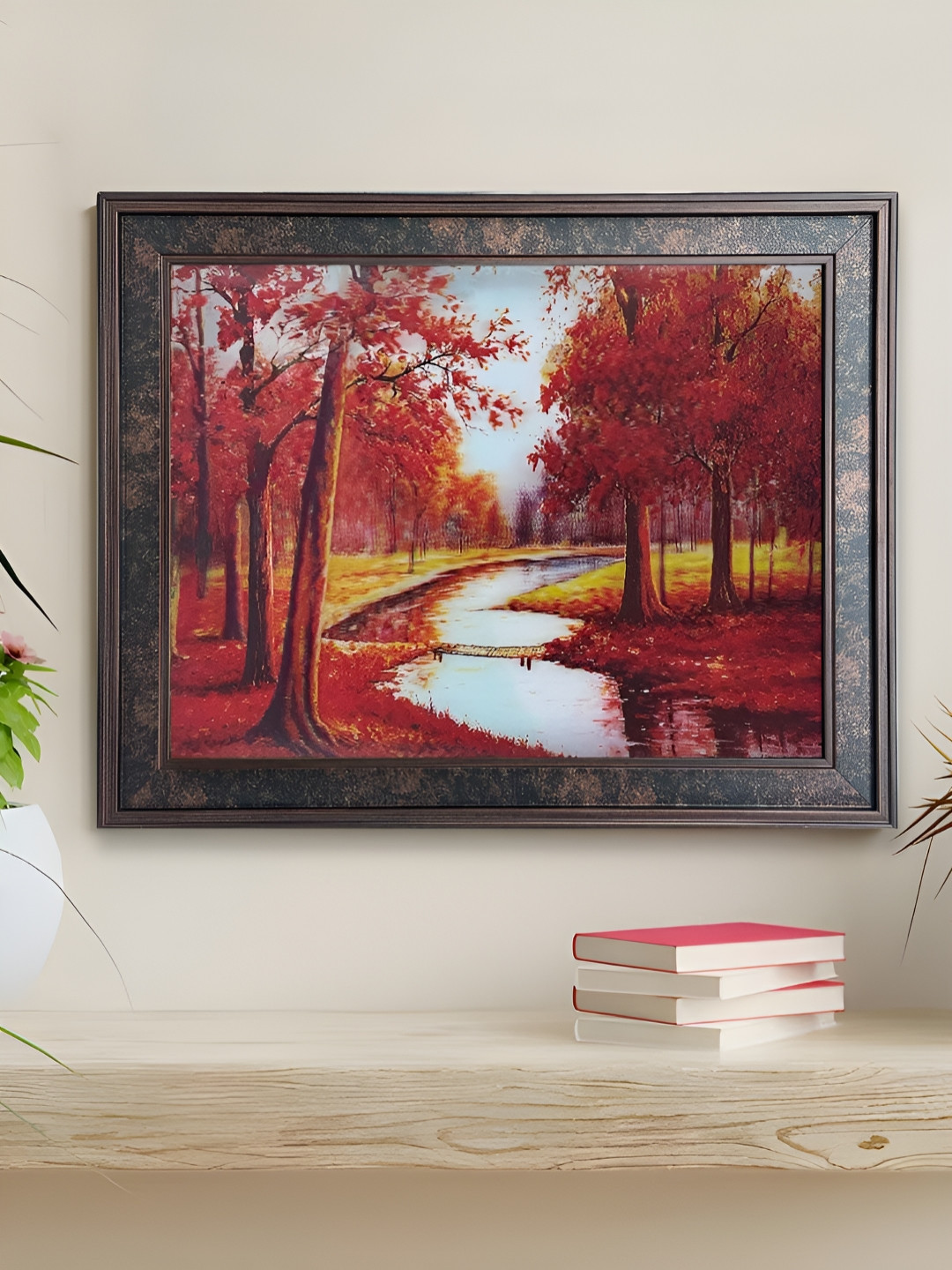 Art Street Red Wood Wall Living Room Rectangle Potrait Paintings Wall Art -14.29 x 18.19In