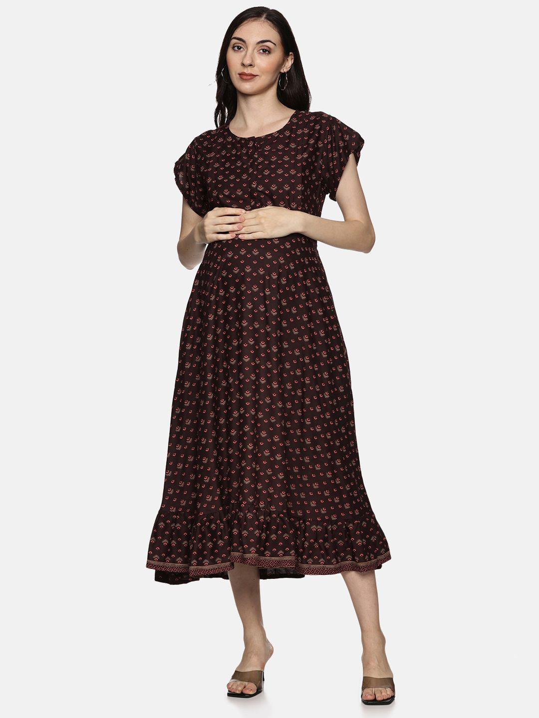 Nejo Ethnic Motifs Printed Maternity A-Line Dress with 2 Concealed Zippers & Pockets