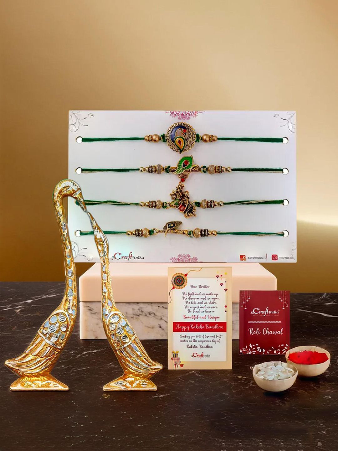 eCraftIndia Set Of 6 Rakhi With Swan Statues Gift Set
