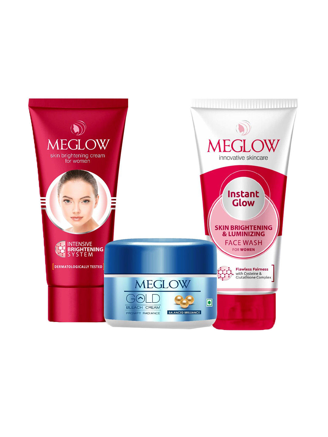 MEGLOW Instant Glow Face Wash, Face Cream & Gold Bleach