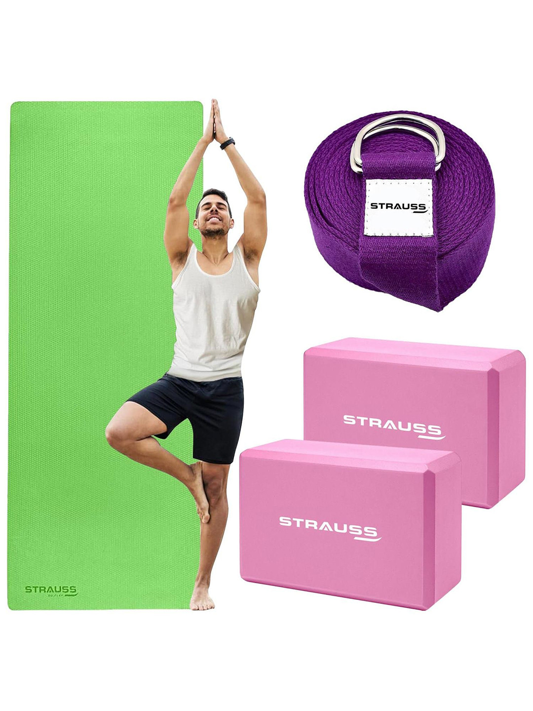 STRAUSS  Set of 4 Rectangular Anti-Skid Yoga Starter Kit