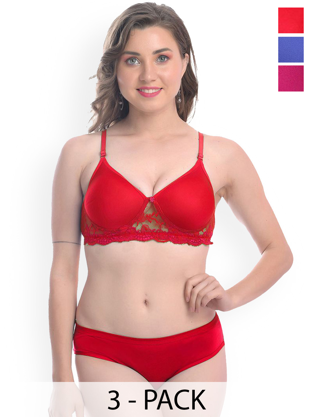 AROUSY Pack Of 3 Non Wired Lightly Padded Lingerie Set A_PDCL-Set3