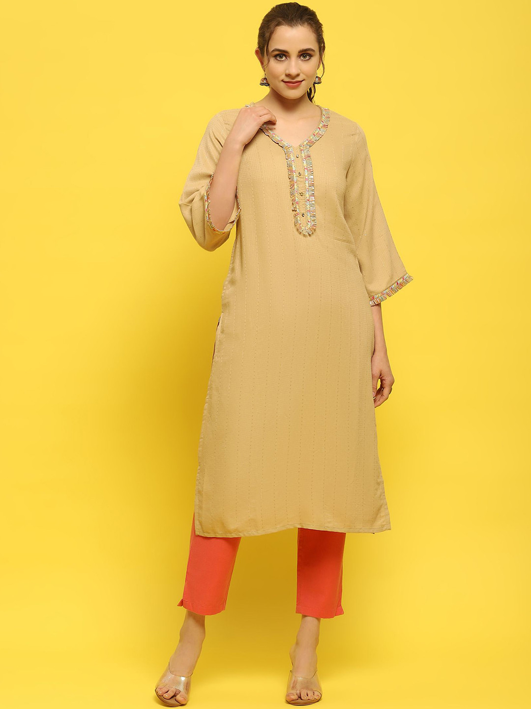 Shree V Neck Straight Kurta
