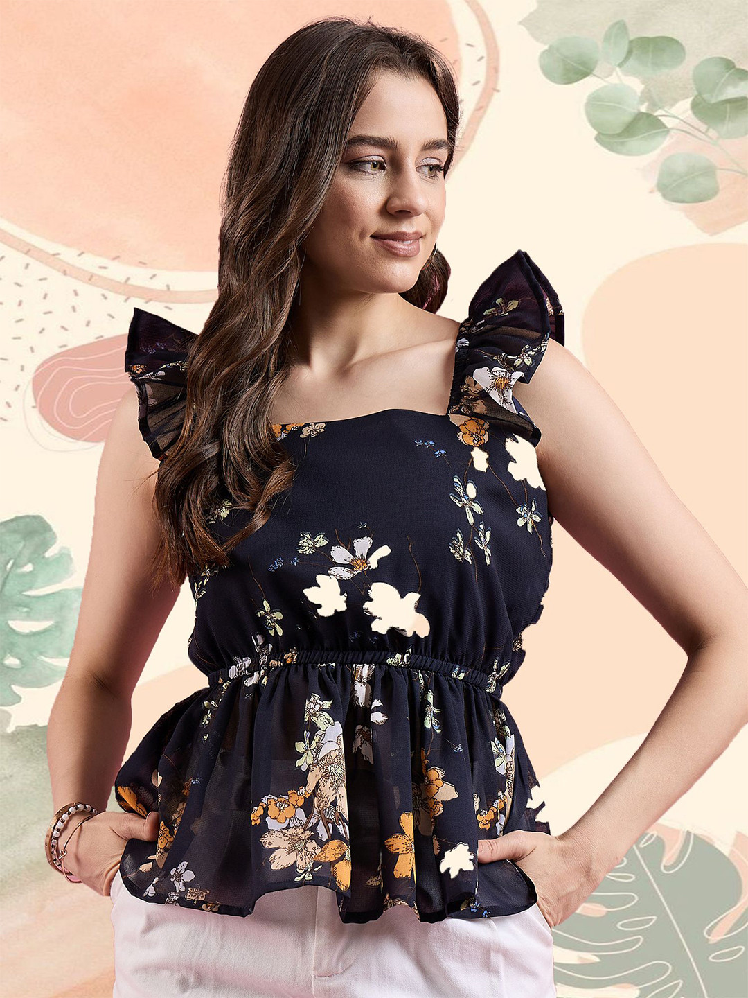 Deewa Women Floral Printed Square Neck Top