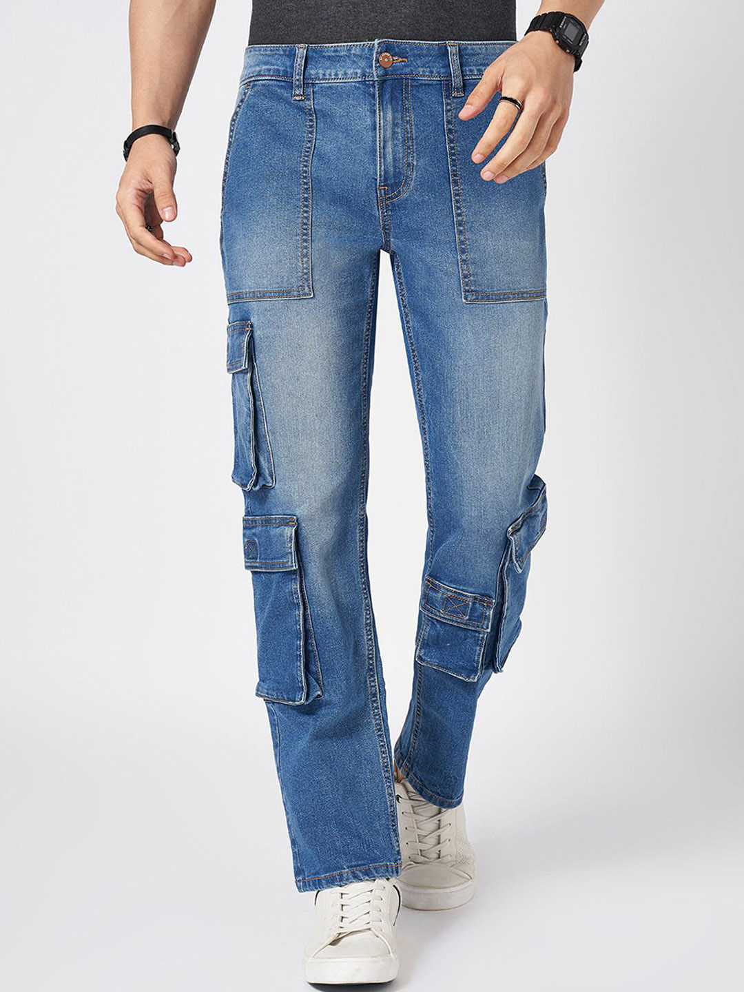 SF JEANS by Pantaloons Men Regular Fit Light Fade Cargo Styles Jeans