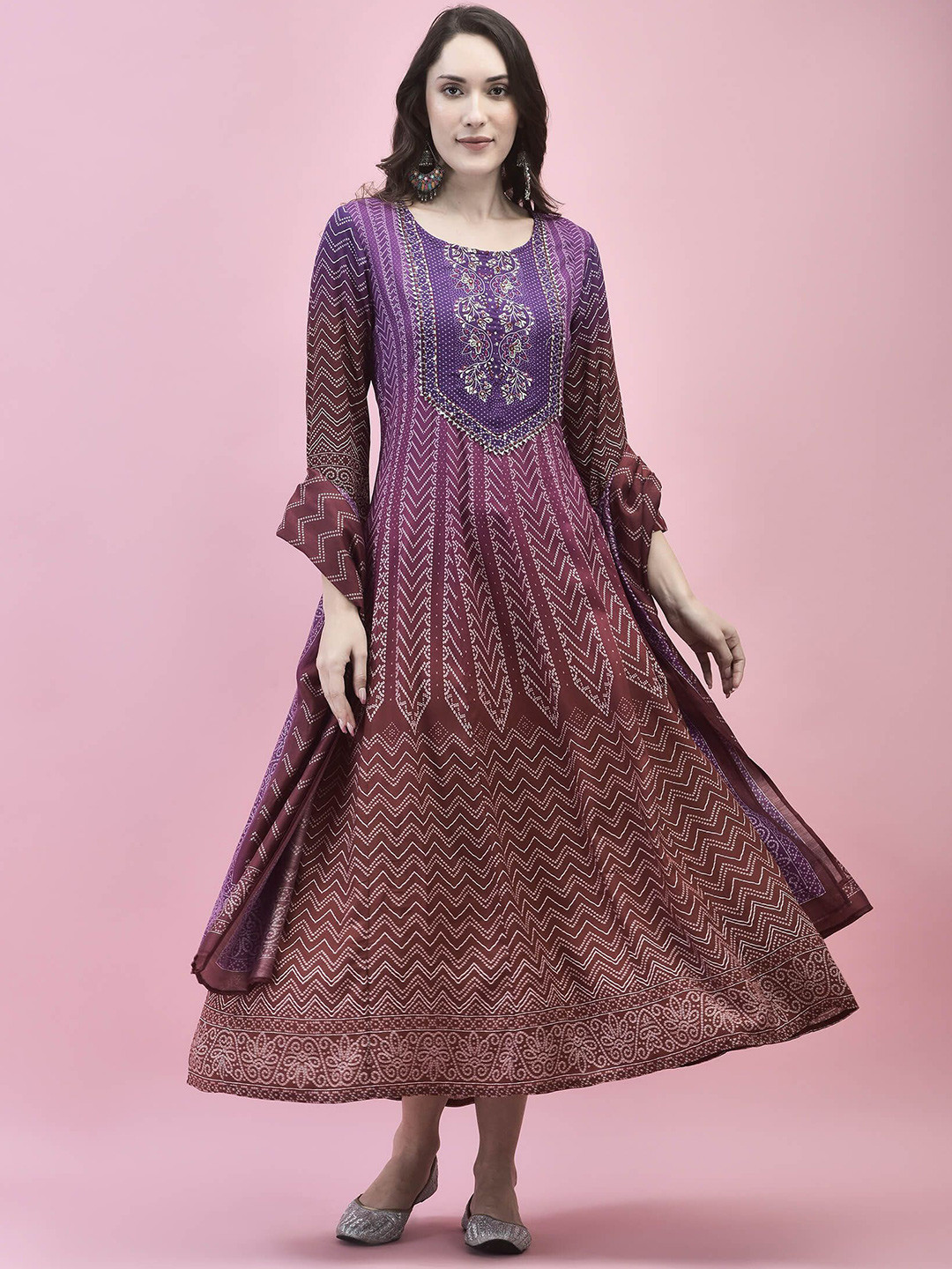 Shree Women's Embroidered Liva A-Line Maxi Dress