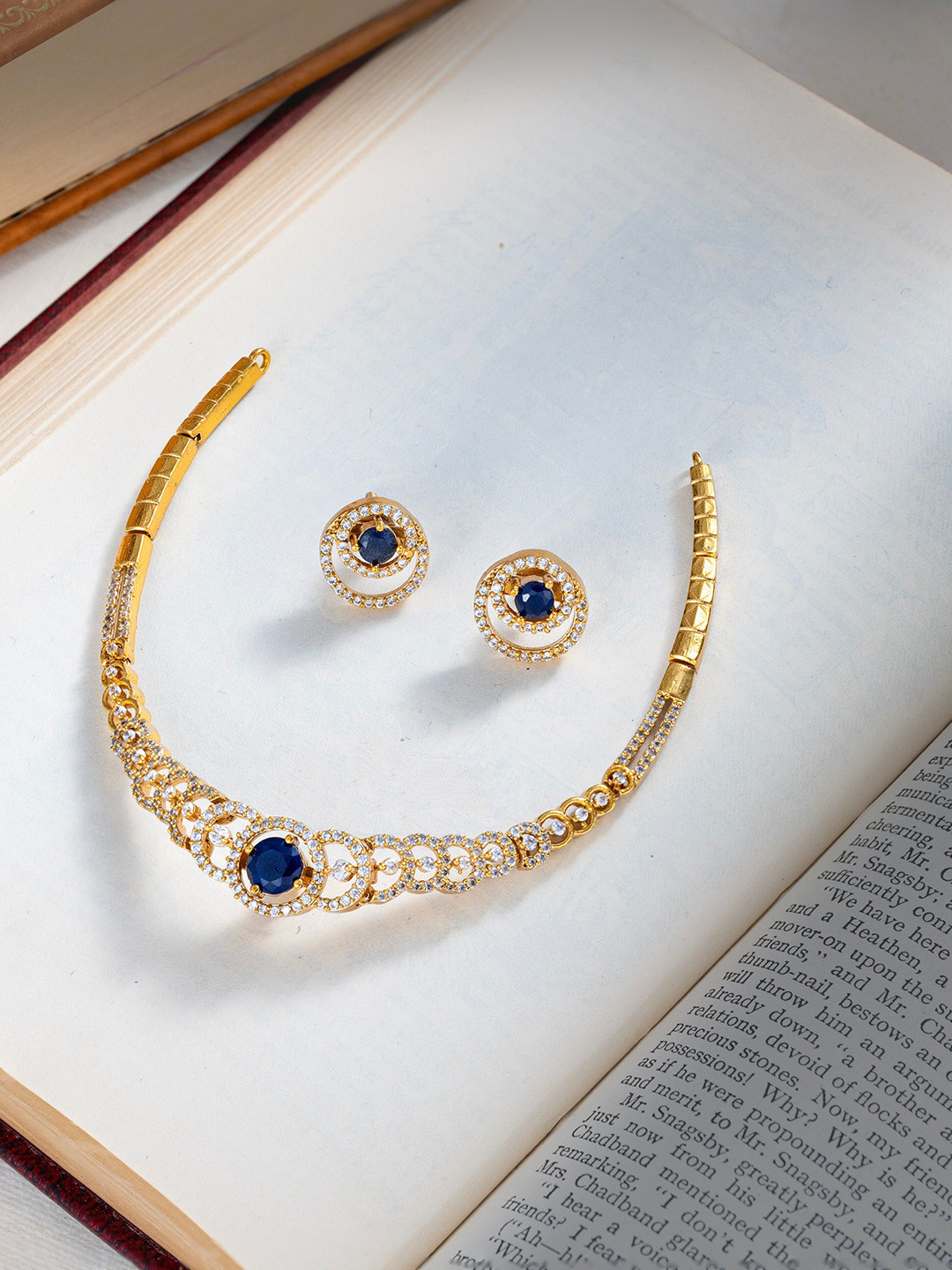 Vriksham Brass-Plated Stone Studded Replaceable Diamonds Jewellery Set