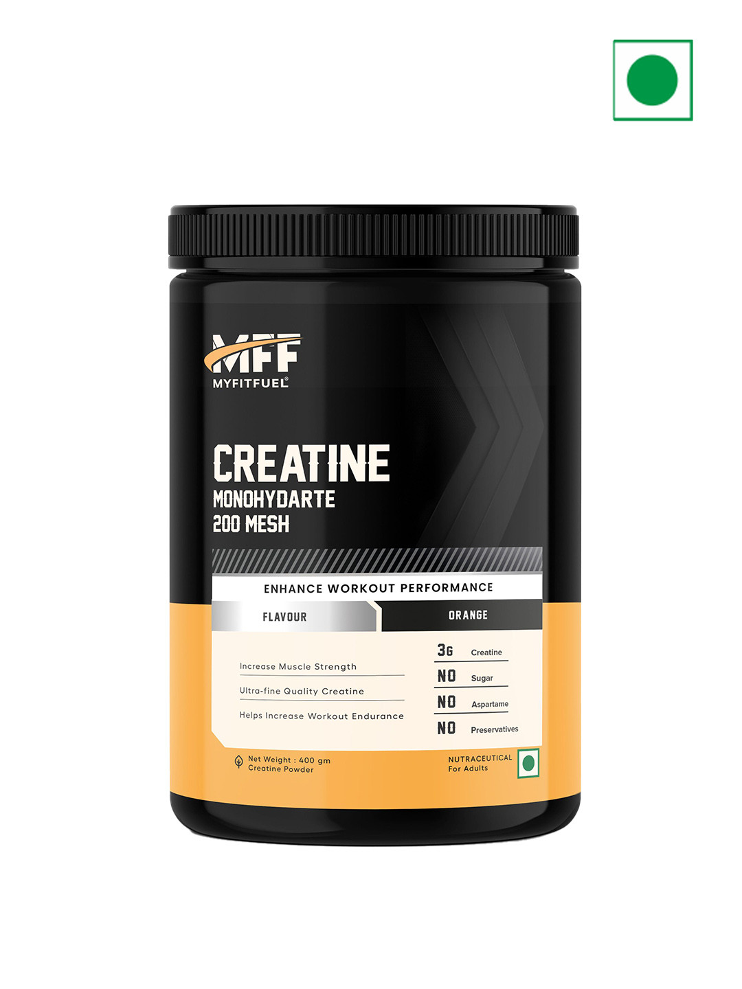 MyFitFuel MFF Creatine Monohydrate 200 Mesh Creatine Suppliment-400 g- Orange Flavour