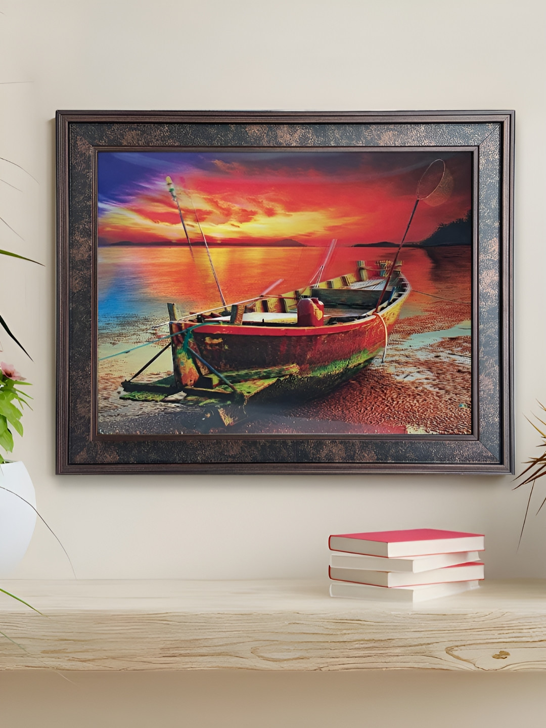 Art Street Red & Blue Vintage Boat Printed Wooden 5D Wall Art