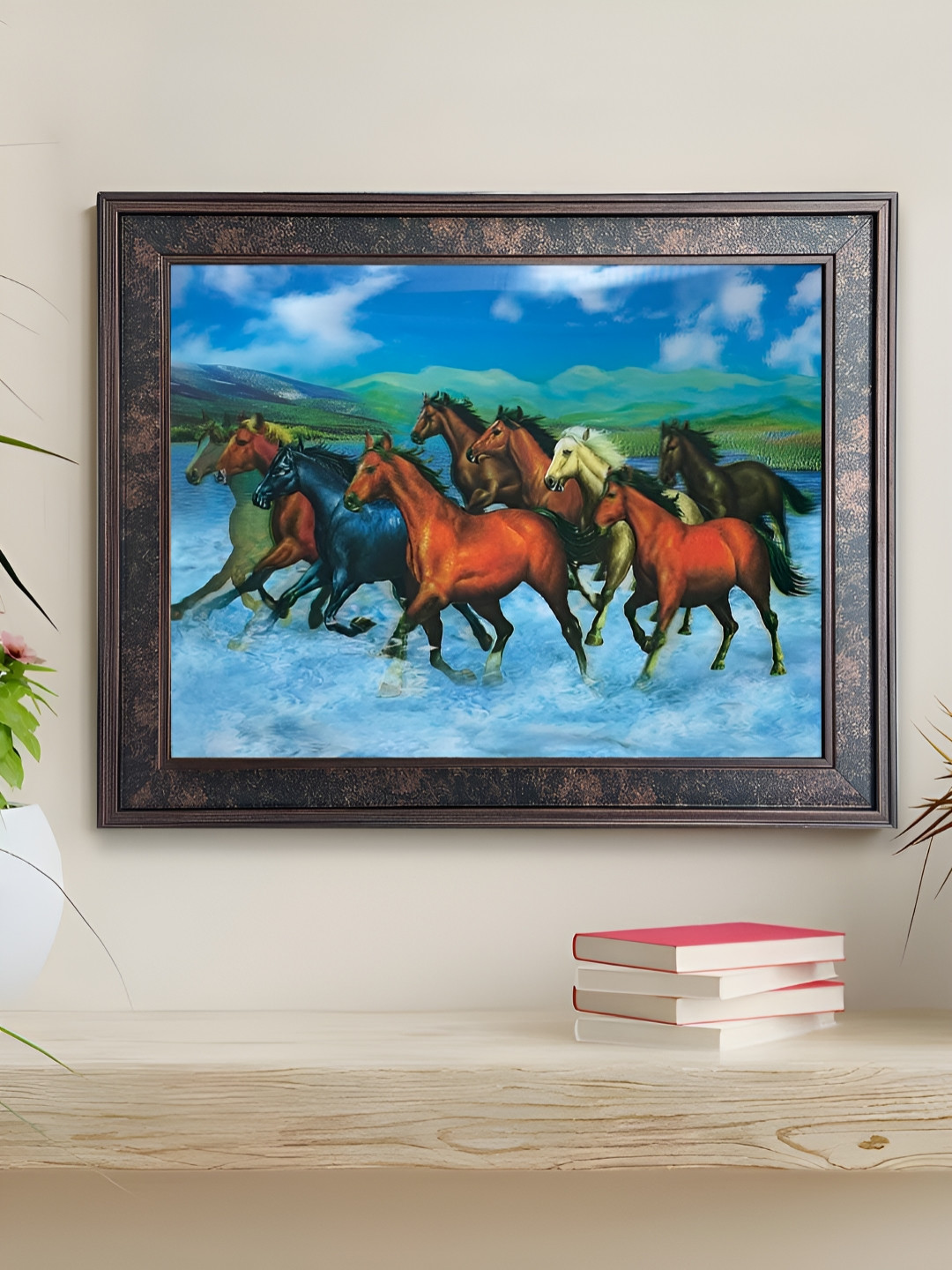 Art Street Nine Running Horse Wood Wall Rectangle Paintings Wall Art -14.3 x 18.2In