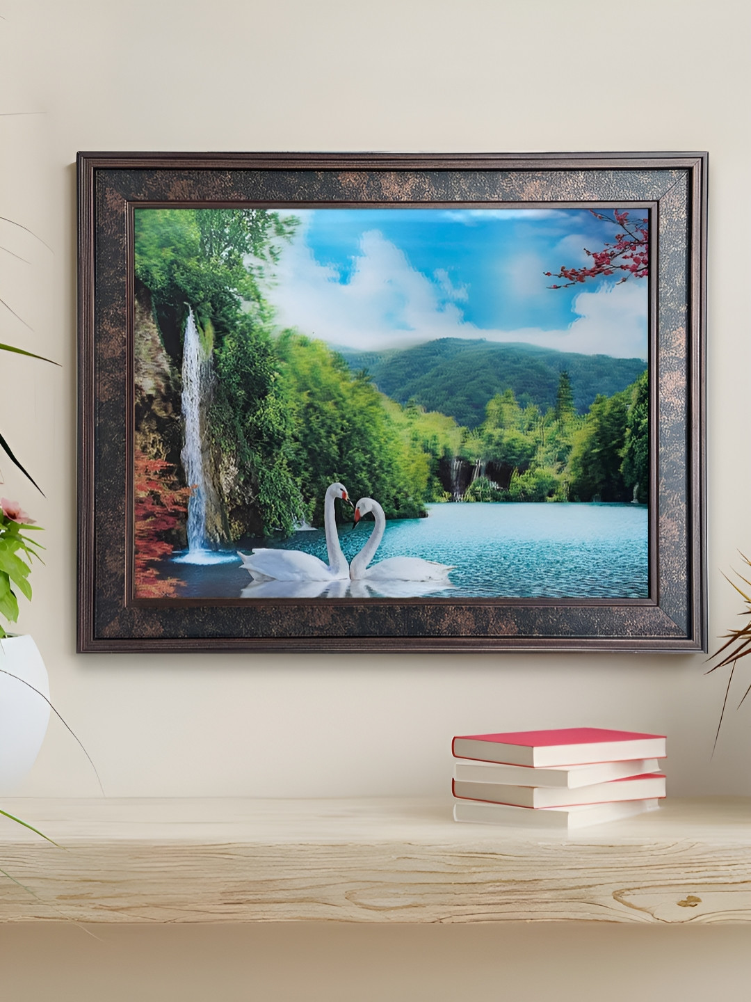 Art Street Blue & Green Two Swan in the Lake Printed Wooden 5D Birds and Animals Wall Art