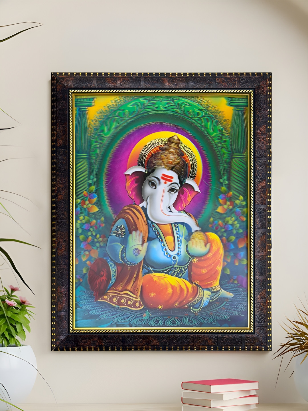 Art Street Lord Ganesh Ji Wood Wall Rectangle Paintings Wall Art -18.2 x 14.3In