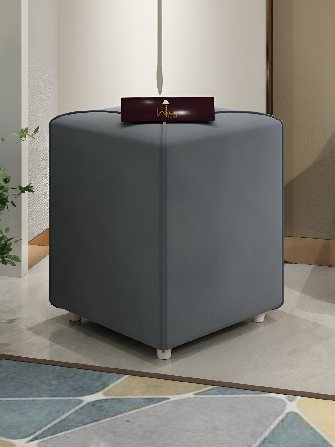 Wooden Twist Grey Wooden Square Ottoman