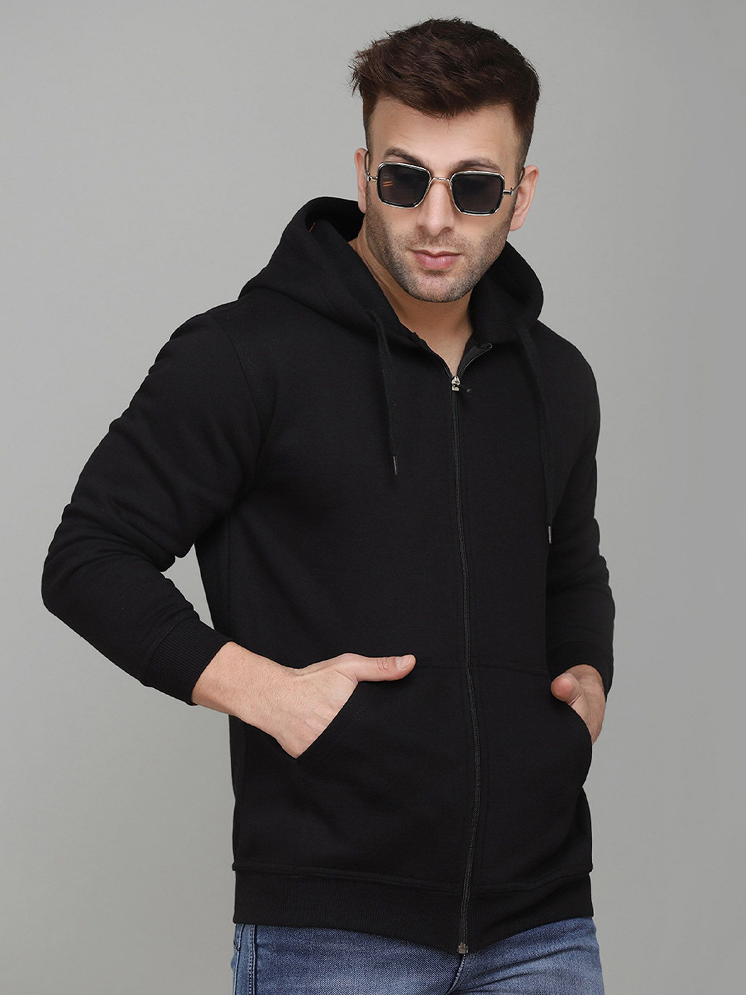 SLOWLORIS Men Solid Hooded Sweatshirt