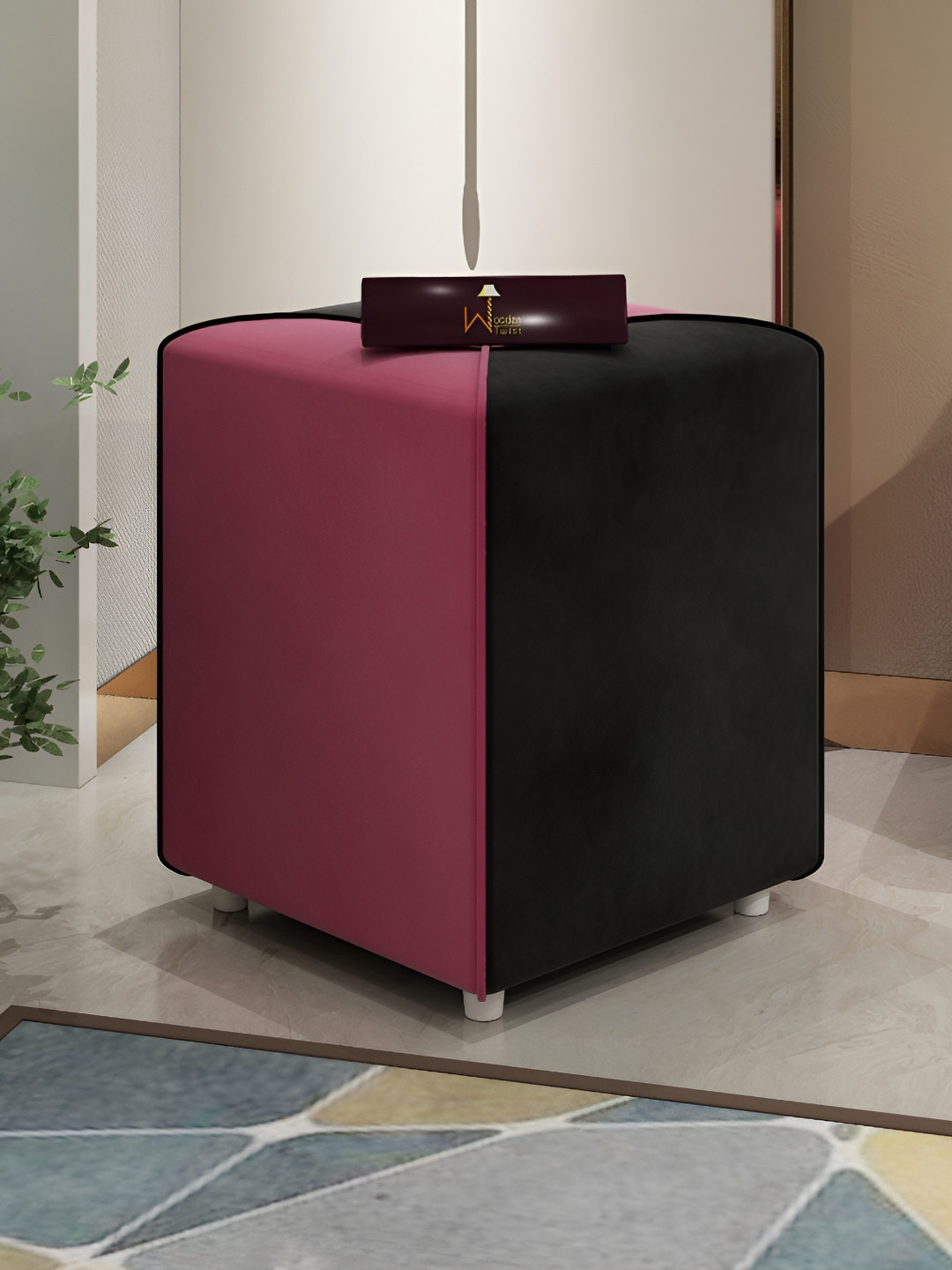 Wooden Twist Black & Pink Wooden Rectangular Ottoman