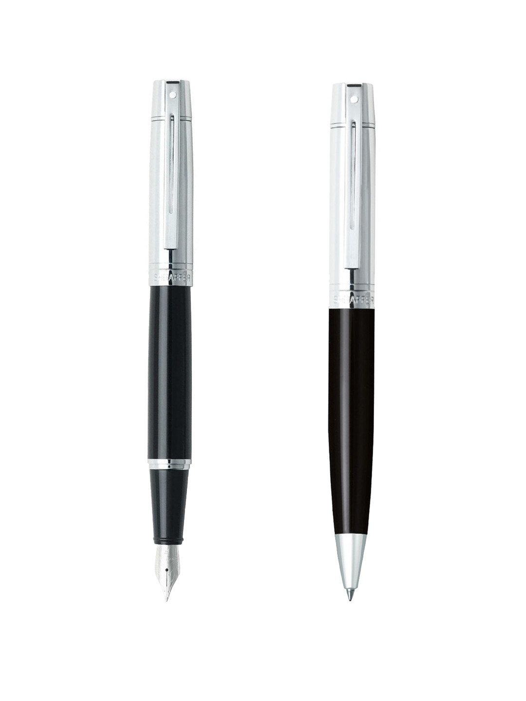Sheaffer Set Of 2 Glossy Black E9314 Gift100 Fountain Pen & Ball Pen