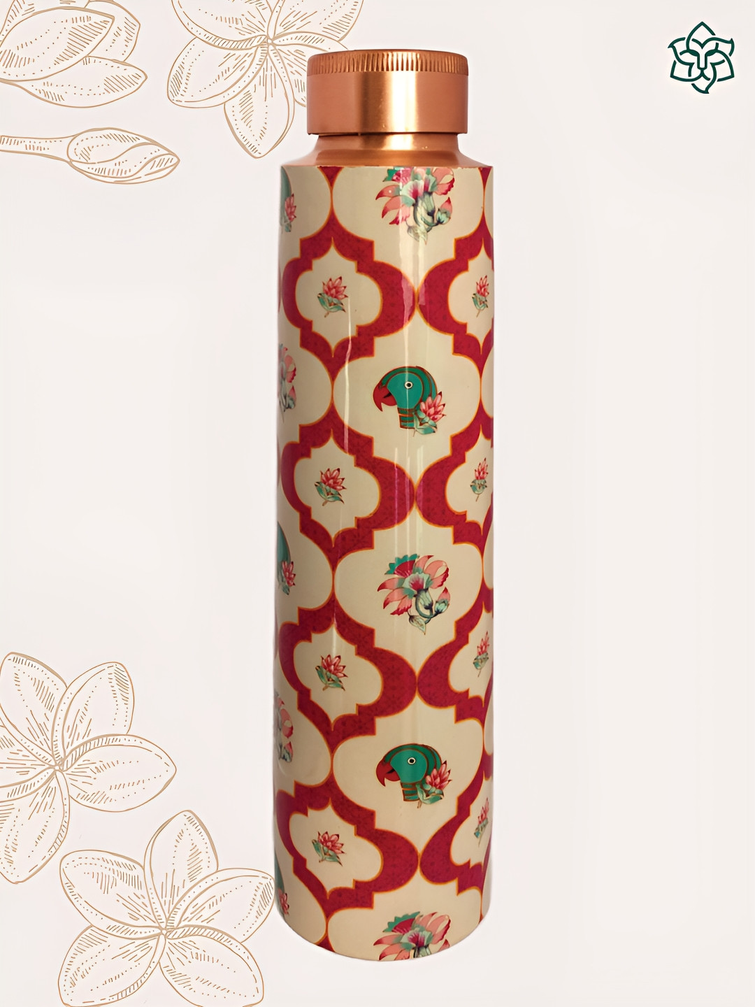 MAATIR DESIGNS Cream Floral Copper Spill Proof Water Bottle - 950ml