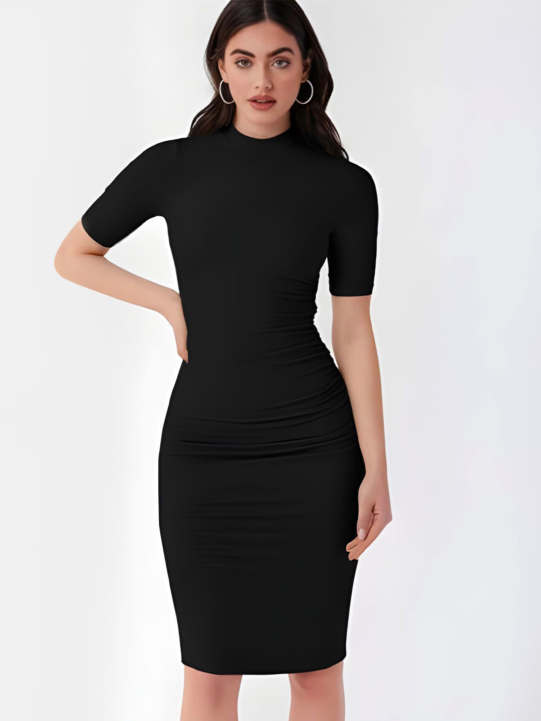 Stylecast X Slyck Mock Neck Short Sleeves Bodycon Dress